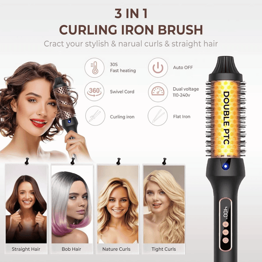 3-in-1 Negative Ion Thermal Brush - KissVara